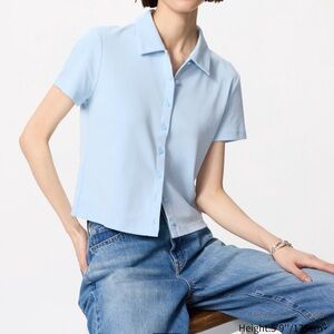 Uniqlo Light Blue Women's Collared Top